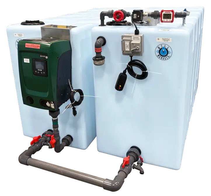 Well-Watcher-210-Horizontal 2 Tank System with an external DAB E.SYBOX Mini 3 1HP Pump provides reliable and consistent water from low producing wells